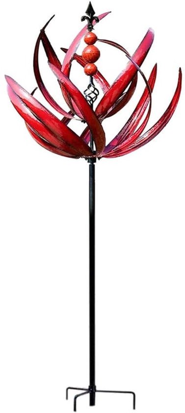 Wind Spinner 360 graden roterende metalen tuinspinners, verdikte staaf Wiindy ornamenten, lotus-uitstraling draaiende sculptuur voor gazons/terras/tuindecoratie - Rood