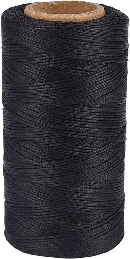 1 mm Plat Gewaxt Polyester Koord - 260 Meter/Rol voor Doe-Het-Zelf Handwerk, Naaien en Kralen (Zwart)