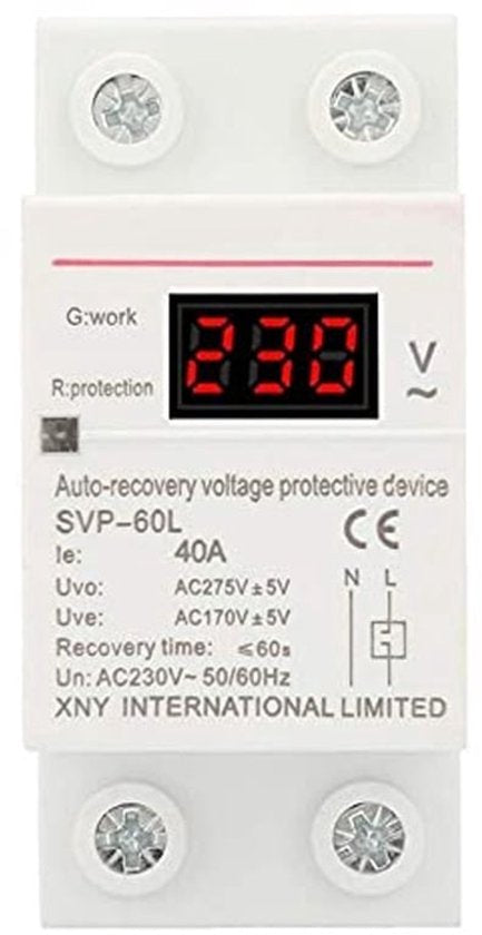 Spanningsbeveiliging 230 V 40 A overspanningsbeveiliging onderspanningsbeveiliging met automatische resetbeveiliging voor 35 mm DIN-railmontage