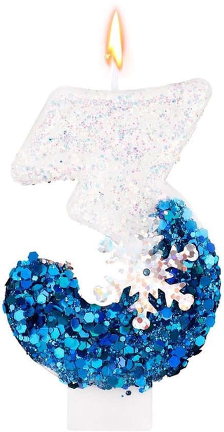 Sneeuwvlok pailletten verjaardagskaarsen, glitter blauw wit verjaardagskaars sneeuwtaarttopper winter verjaardagsfeestdecoraties benodigdheden (nummer 3)