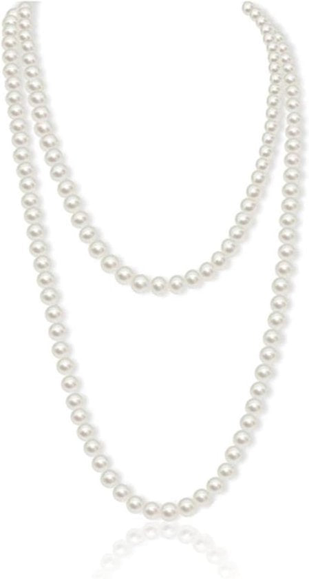 Lange witte parelketting van 150 cm voor dames, jaren 20 Gatsby stijl, elegante imitatieparels, accessoires voor feestelijke gelegenheden