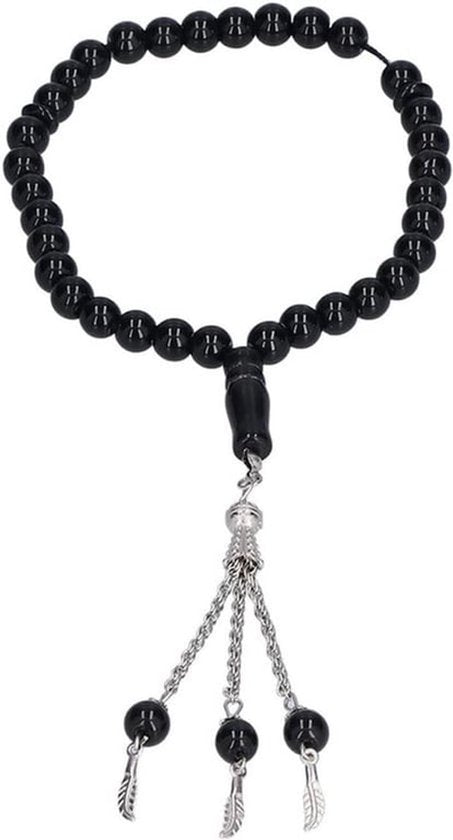 Gebedsketting Islam 33 parels - Moslim Mala halsketting en armband - Zwarte gebedskralen met koran gebedsparelarmband - Set van 3 - Cadeau voor mannen en vrouwen