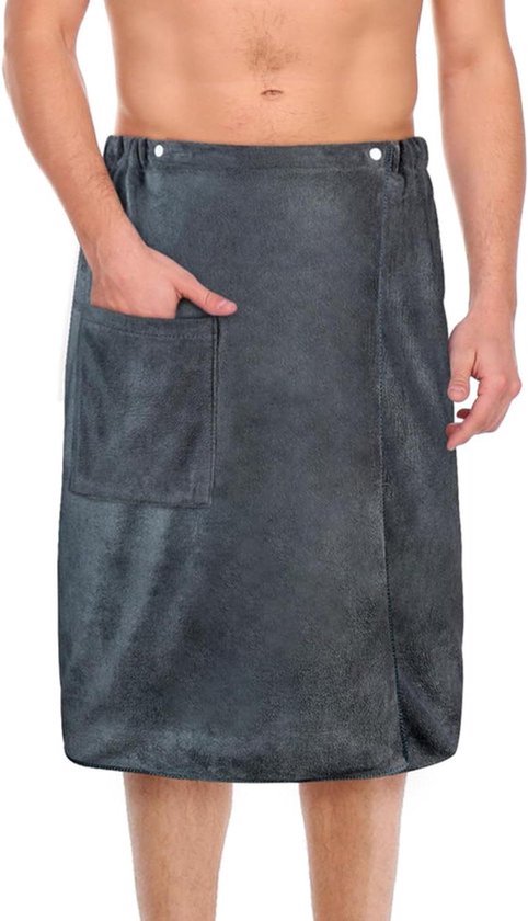 Heren badhanddoek wrap met verstelbare tailleband voor sauna, douche en strand - Sterke absorptie - Handdoek rok met zak.