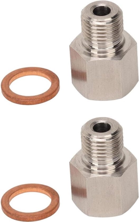 2 stuks 1/8" NPT Vrouwelijk naar M10 X 1.0 Mannelijk Drukmeter Adapter RVS Oliedrukmeter Adapter met Ring