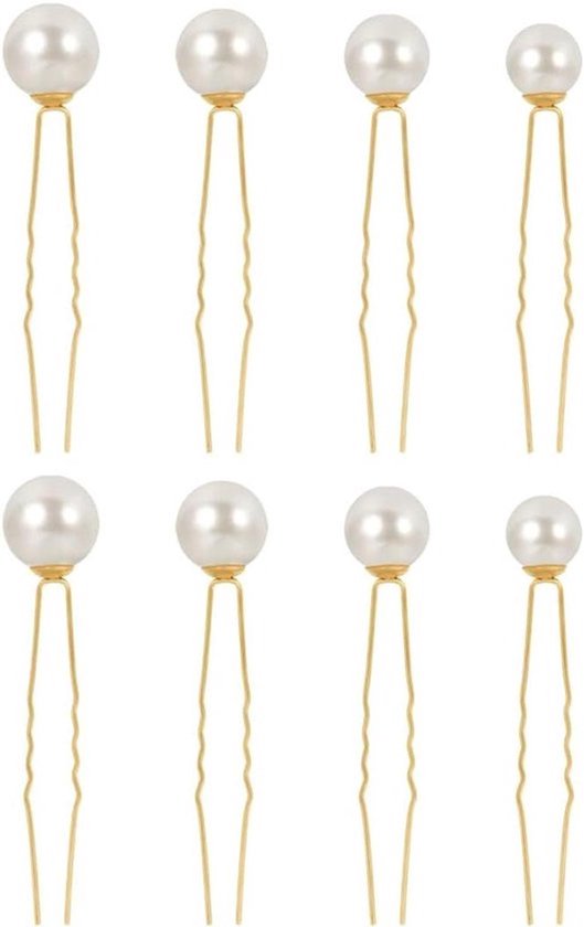 - Haarspelden - Parelversiering - Goudkleurig - Bruid - Gala Meisjes - Geschikt voor Bruiloft - 8 stuks haarspelden met parels, U-vormige haarsieraden, haarspelden voor bruid, bruiloft, gala, feest, meisjes, bruidsmeisje (4 maten) (goud)