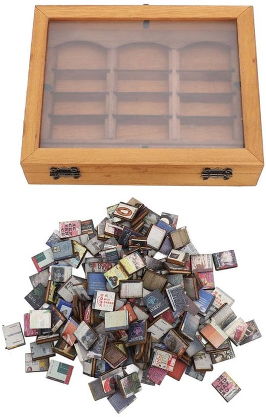 Miniature Boekenplank Massief Hout, Artistieke Stressverlichter, Decoratieve Weergave, Uniek Handgemaakt Cadeau, Gevuld met Vouwboeken voor Bureau, Woonkamer