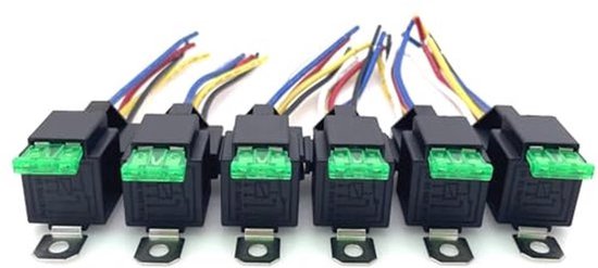 6 stuks 5-pins auto-relais-schakelaarbedrading met 5 gekleurde draden, AAN/UIT normaal open auto-relais 12V zekering relaisbedrading met doppenset, 5-pins SPDT-relais met 30A-bladzekeringen