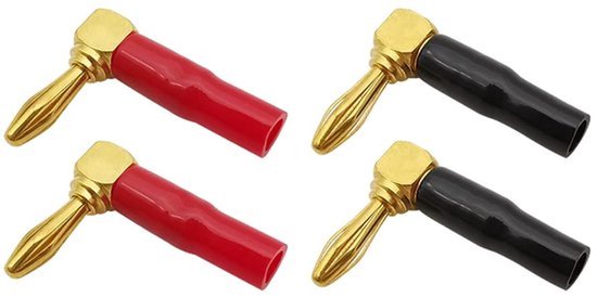 4 stuks Banana Plug Connector 90 Graden, Verguld Messing Luidsprekerkabel Connectoren 4mm voor Luidspreker Draad/Home Theater/Wandplaat/Audio Ontvanger