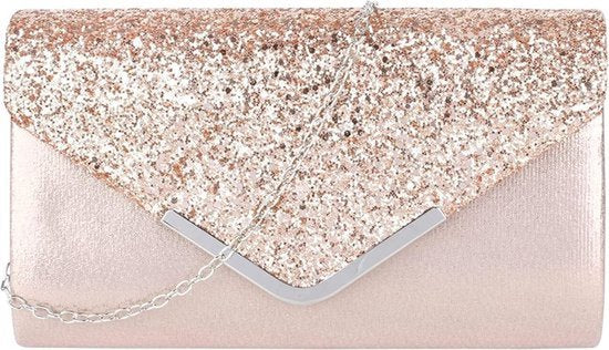 Avondclutch voor Dames - Avondtasje - Clutch voor Dames - enveloptas - portemonnee aan ketting - Clutch - envelope voor Dames - geschikt voor bruiloften, gala's en gala's - Glitter - cadeau voor moeder, vrouw en vriendin - Champagne
