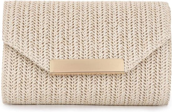 Clutch van raffia rotan voor dames, gevlochten stro, strandhandtas voor bruiloft, vakantie, reizen en feestjes