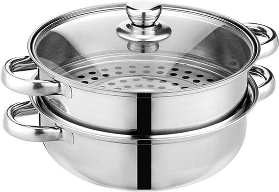 RVS Stoompan 28cm - 2-Lags Stoomkoker voor Groenten en Dumplings (18/8 RVS, Inductiegeschikt) - Met Deksel voor Gezonde Bereiding - Keukengerei