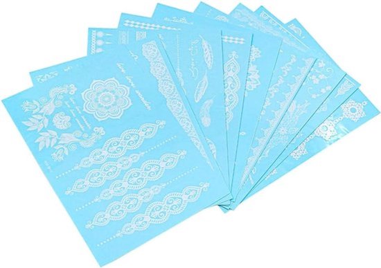 Witte Henna Tijdelijke Tattoo Stickers - 10 stuks - Kant Bloem Mandala - Waterdicht Nep Tattoo voor Bruiloft Decoraties