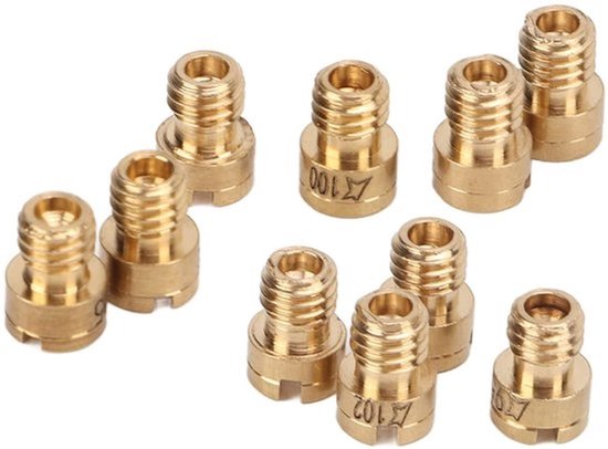 Set van 10 metalen carburateur sproeiers in maten 82-105 voor GY6 50cc 139QMB scooters, geschikt voor optimale brandstoftoevoer en prestaties