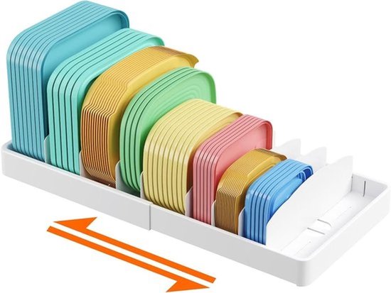 Uitschuifbare Deksel Organizers Lade voor Keuken - Voedsel Container Organizer - Verstelbare Plastic Houder met Uitschuifbare Maat - Wit