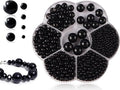 KAPSING Knutselkralenset, 1150 stuks, kleine zwart, zwart, knutselkralen, 3/4/5/6/8/10/12 mm kralen met gat, ronde kralen om te rijgen, voor doe-het-zelf parelketting, handwerk, decoratie