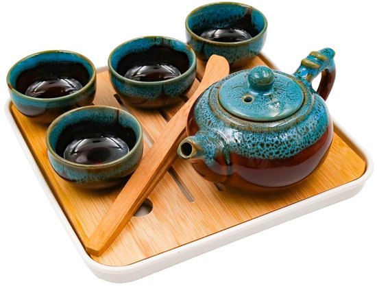 Zwart Reisthee Set - Japanse Theeservice met Mini Gongfu Theepot en 4 Kopjes