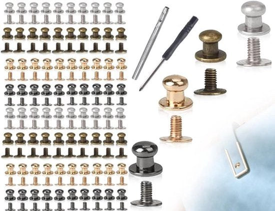 80 stuks leren klinknagels van 5 mm met schroefsluiting en perforatiegereedschap, ideaal voor decoratie, doe-het-zelf projecten en handwerk aan leren tassen