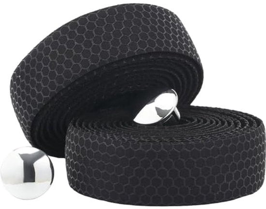 2 rollen zwart stuur griptape PU leer zweet absorberend verbeterd comfortabel fiets stuur gevoerde wraps tapes met metalen pluggen riem voor grindfiets racefiets rijden