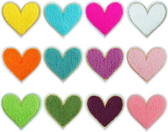 12 stuks gouden randen bliksem opstrijkbare patch bout patch chenille borduurwerk patch naaien patch voor doe-het-zelf hoeden tassen kleding (liefde hart)
