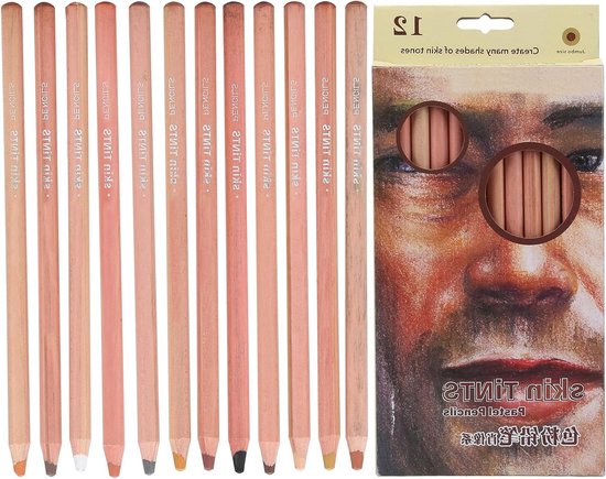 Pastelpotloden - 12 Stuks Professionele Kleur Houtskoolpotloden voor Portretten - Ideaal voor Schetsen, Arcering, en Mengen - Zacht en Pastelkleuren met Gelaagdheid