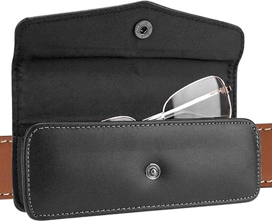 Brillenkoker - Leesbrillenkoker - Zwarte brillenkoker van veganistisch leer - Draagbare opbergtas voor leesbrillen - Glazen opbergen - Kan aan een riem worden gedragen - zwart - 15*5*3 cm