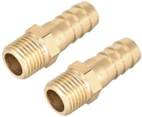 messing metrische connector naar slang met weerhaken 10 mm x M12 x 1,25 (2 stuks)