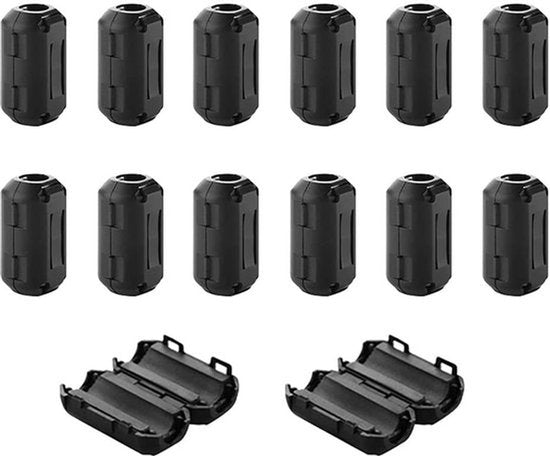 14 stuks Zwarte Clip-on Ferriet Ringkern, RFI EMI Geluidsonderdrukker, Kabelclip, Anti-storing Hoge Frequentie Filter, voor USB Gegevensluidsprekerkabel (7mm Binnen Diameter)