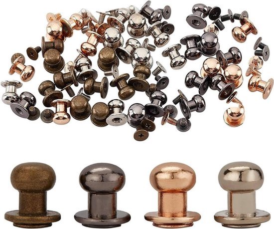 - Rond hoofd schroef knop studs - Klinknagels - 40 set - Lederen reparaties - Geschikt voor DIY - 8x10x10mm - Chicago schroef - Thuisgebruik - Ambachten - 4 kleuren - Jassen - Portemonnee - Handtas - Bagage