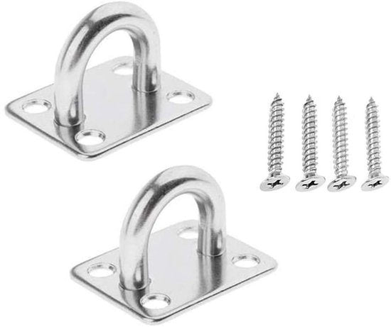 2Pcs M5 304 RVS Pad Oogplaten, 5mm Stalen Ogen Ring Haak Met 8 Schroeven Vierkant voor Bevestigen en Installeren van Zandzakken Yoga Waslijnen Hangmanden en Schommels