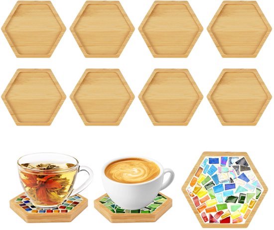 8 stuks Bamboe Mozaïek Onderzetters, Lege Basis Schalen voor Ambachten DIY Mozaïek Benodigdheden, Drinkbeker Onderzetter, Planten Onderzetter, Kunst Bord