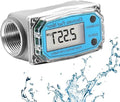 Digitale turbine flowmeter voor vloeistoffen zoals water, diesel en brandstof, met een meetbereik van 15-120 liter per minuut en een 1 inch NPT aansluiting in blauwe uitvoering
