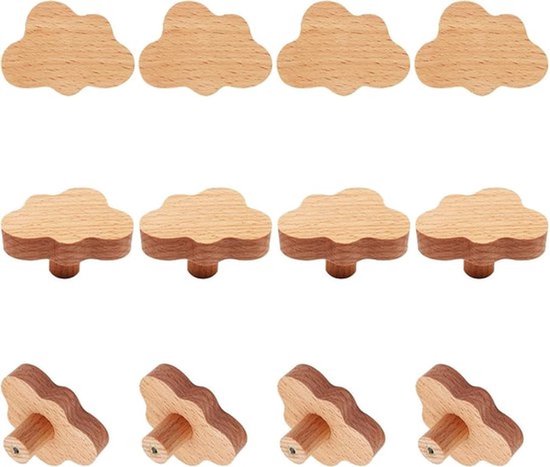 Handgrepen - 12 Stuks - Hout - 6*4.1*3.2 cm - Wolken vorm - Handgrepen voor Babykamer - Handgrepen kast - Handgrepen keukenkast - Meubelgreep - Met schroeven - Kleine handgreep - Handgrepen voor deur en lade