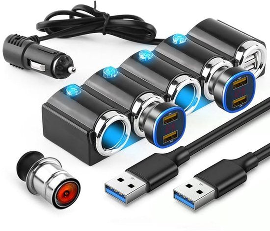 4-Weg Auto Oplader Sigarettenaansteker Splitter Voedingsadapter Met Meerdere Stopcontacten Dubbele USB 12V-24V Plug Oplader