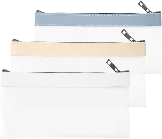 3 stuks geldzakken met rits 20 x 10 cm muntzakje doorzichtige muntenportemonnee multifunctionele geldorganizer plastic geldenveloppen voor zaken thuis school (3 kleuren)
