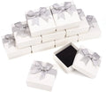 12 Stuks Vierkante Kartonnen Sieraden Geschenkdozen 7.5x7.4x4.2cm Kleine Papier Sieraden Verpakking Doos Met Lint Voor Bruiloft Verjaardag Kerstfeest, Grijs