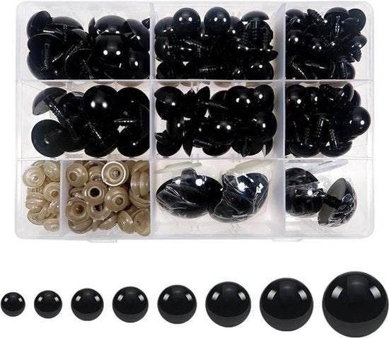 Veiligheidsogen - 150 stuks - Amigurumis - Sluitringen - Zwarte Kunststof - Poppenogen - Dieren Pluche Poppen - Handwerk - Geschikt voor - 14 tot 40 mm