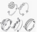 5 stuks anti-angst fidgetring voor vrouwen - open verstelbare ring - draaibare kralenringen - Bee Daisy-ringen set voor vrouwen om stress te verlichten - stijl A