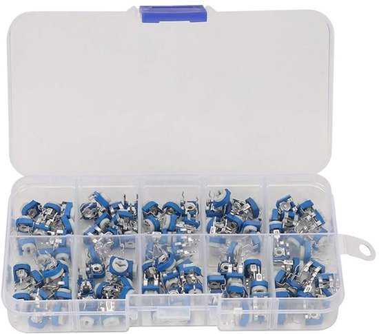 100 Stuks 10 Waarden Blauw Wit Variabele Weerstand Trimmer Pot Elektronische Component met Doos