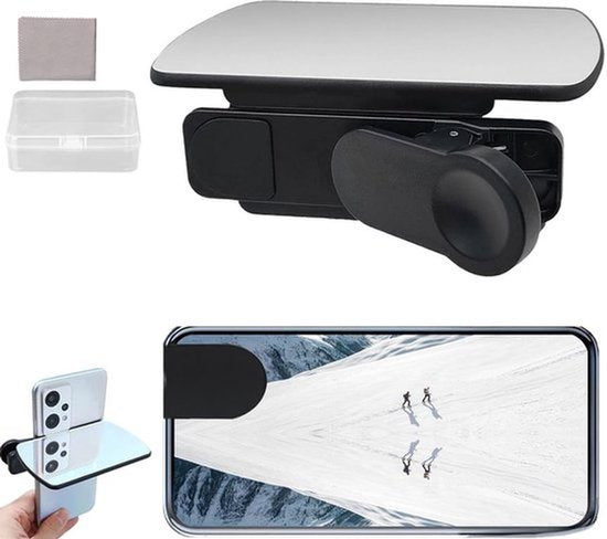 Spiegel Reflectie Clip Set, Mobiele Telefoon Camera Spiegel, Mobiele Telefoon Gadgets, Draagbare Selfie Spiegel voor Reizen, Spiegeling, Fotografie, Telefoon Spiegel Plak met Stofdichte Doek en