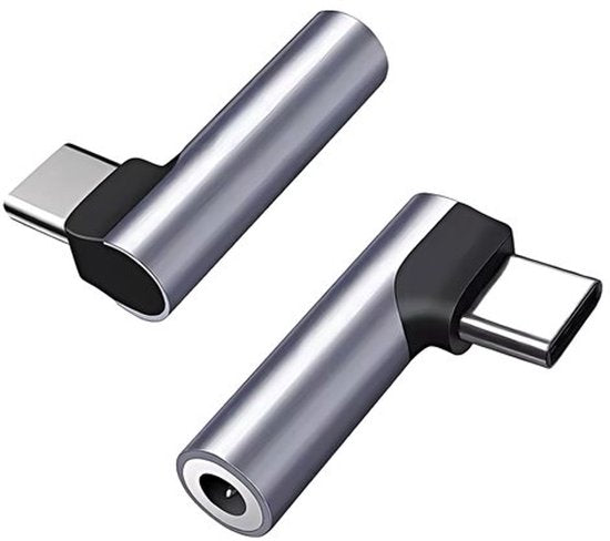 USB C naar 3.5mm Jack Adapter - 2 stuk - Audiojack naar USB-C - Audiojack 3.5 - Audio Jack USB-C - Aluminium - Grijs