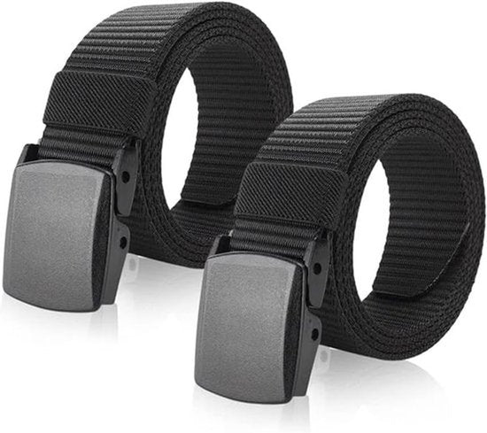 2 stuks Canvas riem voor heren - Broekriem - 130cm - Werkriem - Riem heren - Elastische riem - Zwart - Zonder Gaatje - Premium Broekriem - Elastische broekriem - riem van nylon - uniseks stoffen riem - Elastische riem voor heren