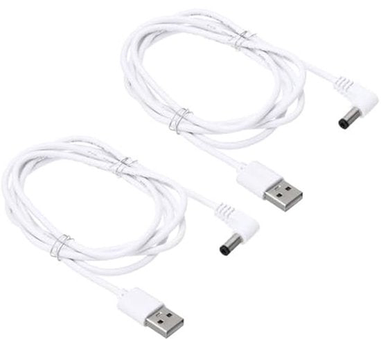 5 voeten USB naar DC 5.5 x 2.1 mm stroomkabel barrel jack. 2 stuks adapter oplaadkabel aansluiting voor lichtventilatoren. luidsprekers. tafellamp. wit