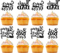 Vaderdag Cupcake Toppers - 12 stuks Zwarte Glitter Plectrums voor Papa - Taartdecoratie voor Vaders Verjaardagsfeestje - Decoratie voor Bakvormen - 4 Stijlen.