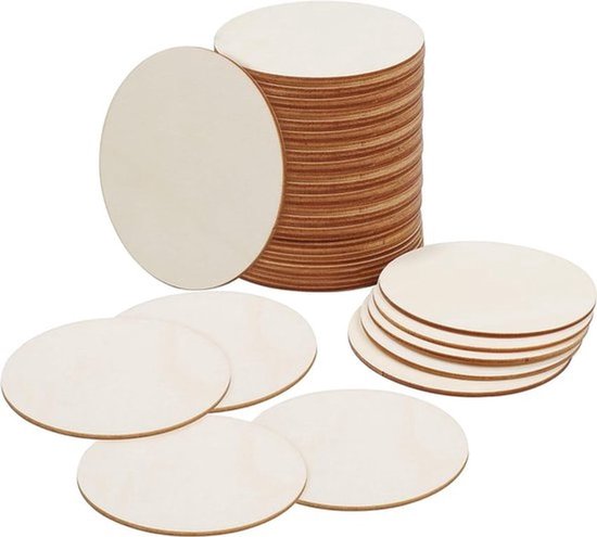 Houten Onafgewerkte Ronde Cirkels (50 Stuks) - 10 cm met 2 mm Dikte - Natuurlijk Blanco Houten Schijven Voor Knutselwerken - Geschikt voor Knutselprojecten - Blank Hout