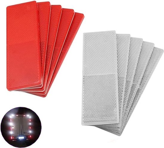 Rechthoekige reflectoren - Zelfklevend - 10 stuks - Voor deurpalen, aanhangers en motorfietsen - Reflecterende veiligheid - Wit en rood