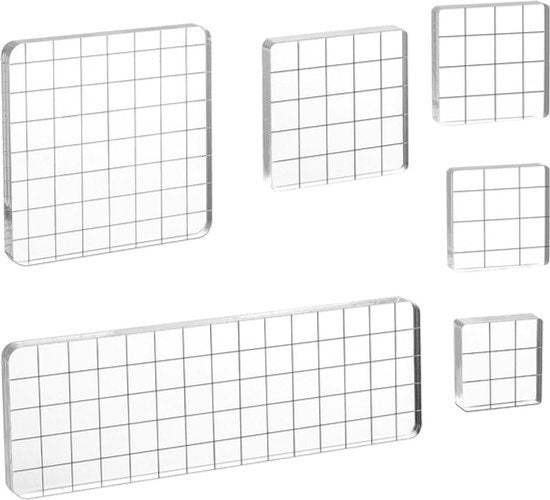 Set van 6 transparante acryl stempelblokken met rasterlijnen, vierkant van formaat, ideaal voor nauwkeurig stempelen en doe-het-zelf scrapbooking projecten
