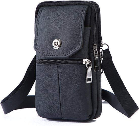Riemtas - met Schouderband - Riemtasje Staand - Leer - Mannen - riemtas - Nektas - Tasje voor riem - Telefoontas Heren - Schoudertas Heren - Cadeau - 19*10*4cm - schoudertas - portemonnee - mobiele telefoonzakje - Tas