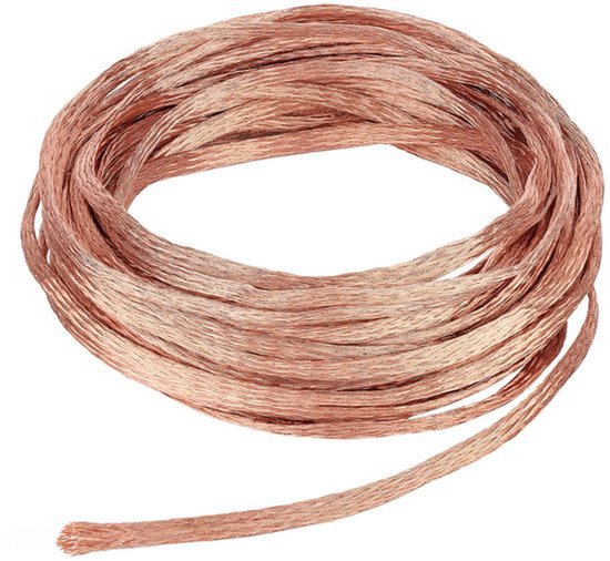 8mx3mm platte gevlochten koperen aardingsband, gevlochten naakte koperdraad voor aarding en geluidsreductie, 0,8mm dik