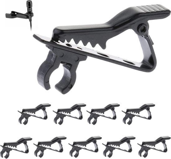 Zwarte mini lavalier revers kraag clip microfoon houder handvat - 10 stuks