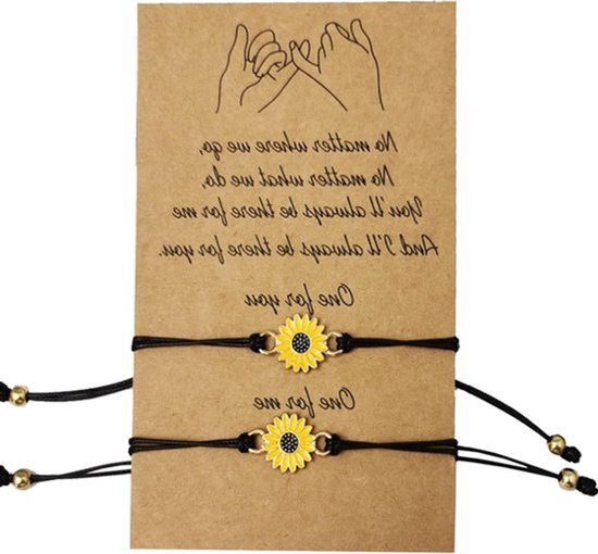 Instelbare Zonnebloem Armbanden Set van 2 - Zonnebloemen Sieraden Pinky Belofte Vriendschap Armbanden